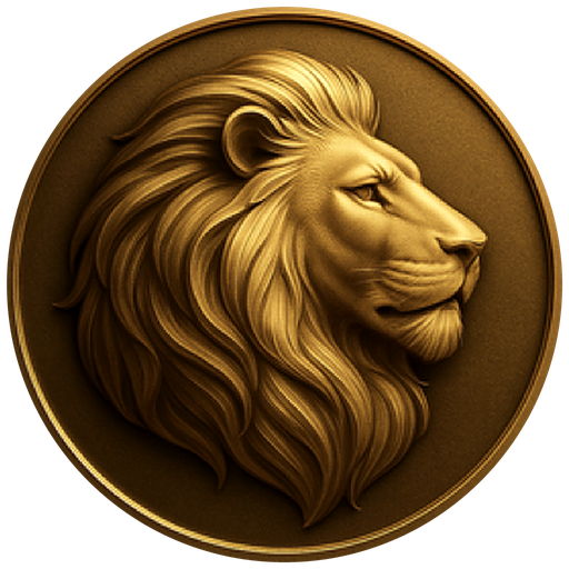 The Alpha Pride coin: a golden lion's head